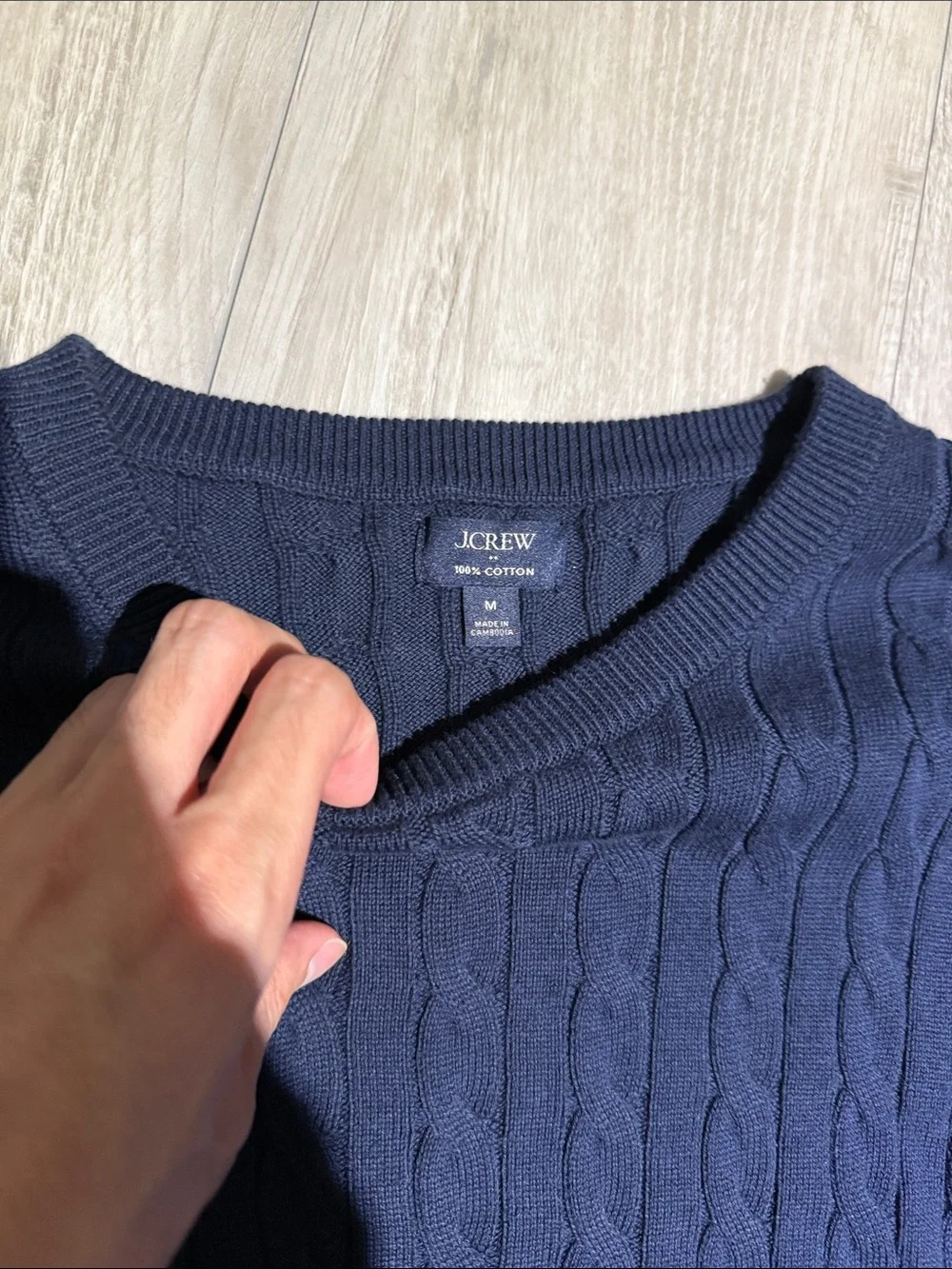 J. Crew Factory Men's Cable Crewneck Sweater in Navy Blue